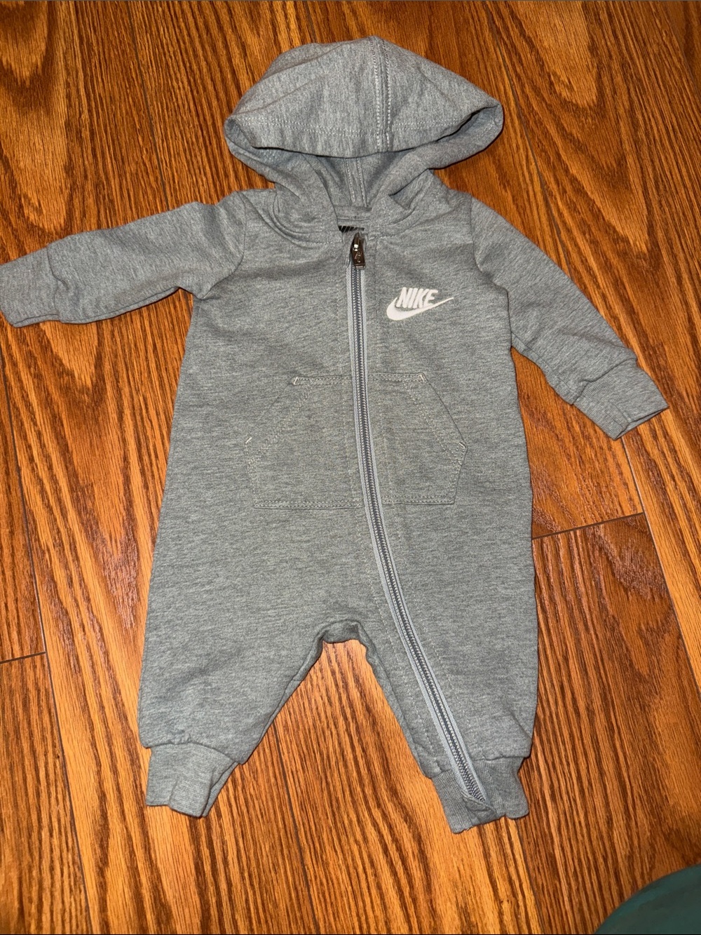 Nike Heather Grey Hooded Baby One-Piece Footie